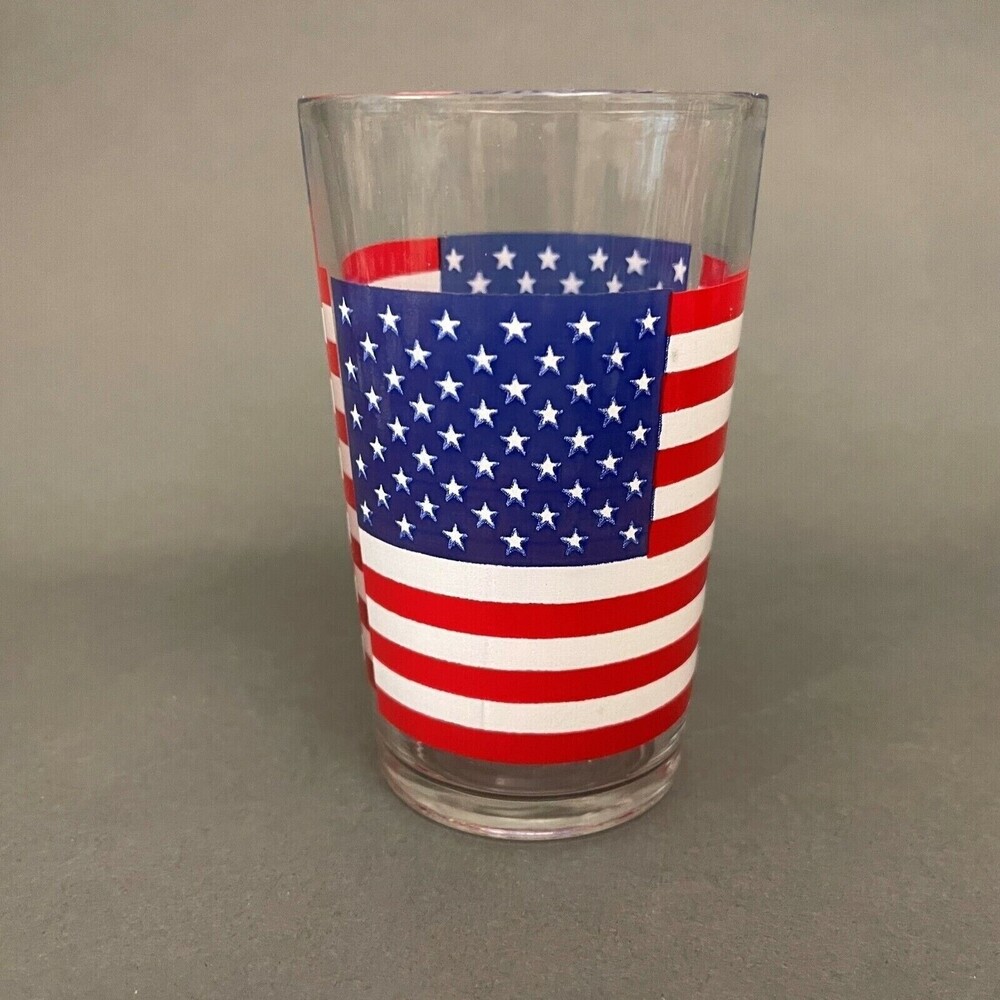 Vintage United States Flag Glass Red White Blue‎ Multicolor 4 7/8" High